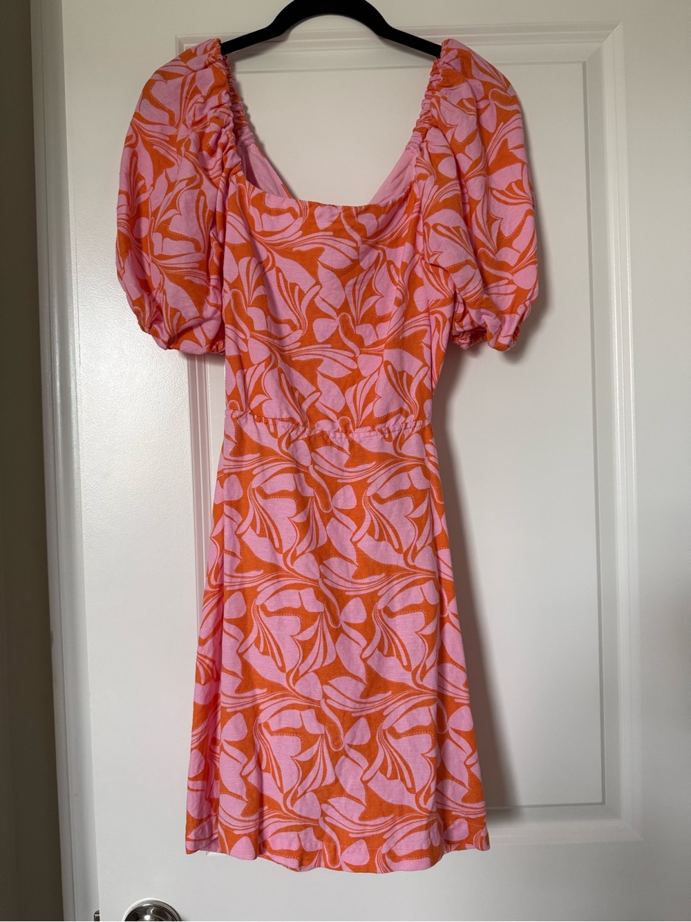 LOFT Pink & Orange Floral Puff-Sleeve Mini Dress